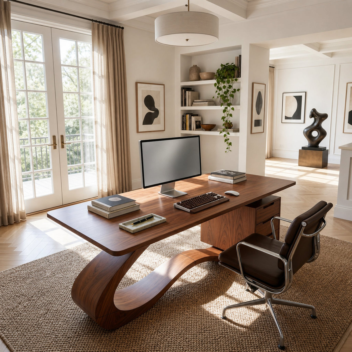 Modern Streamline Desk With Storage Cabinet For Workspace - product view 3