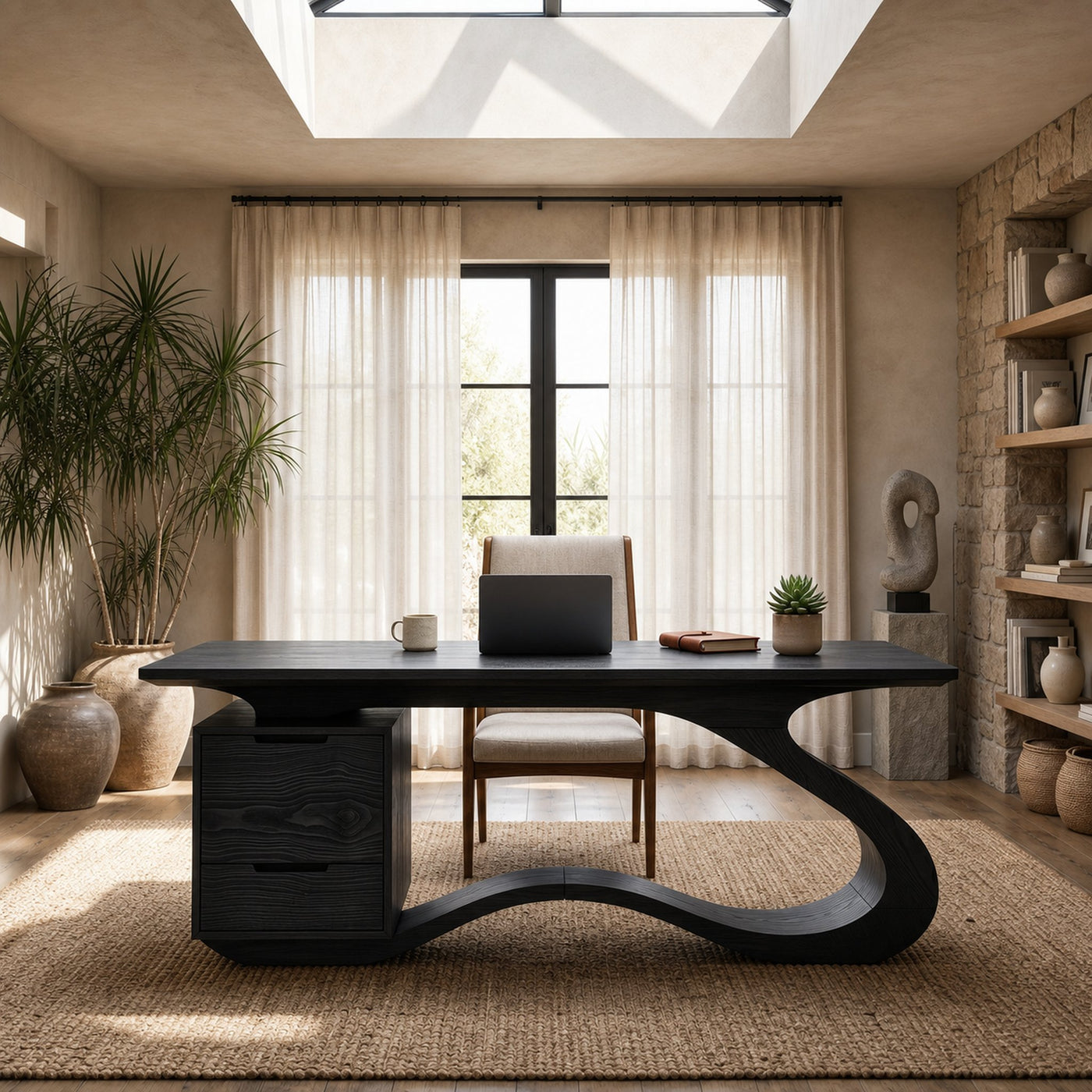 Modern Streamline Desk With Storage Cabinet For Workspace - product view 4