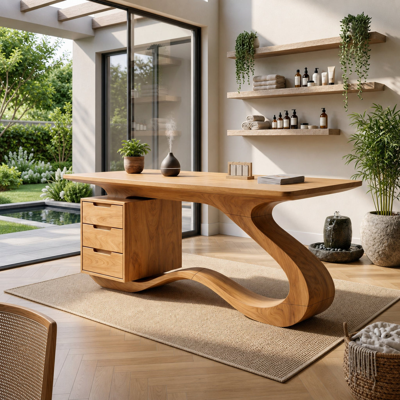 Modern Streamline Desk With Storage Cabinet For Workspace - product view 5