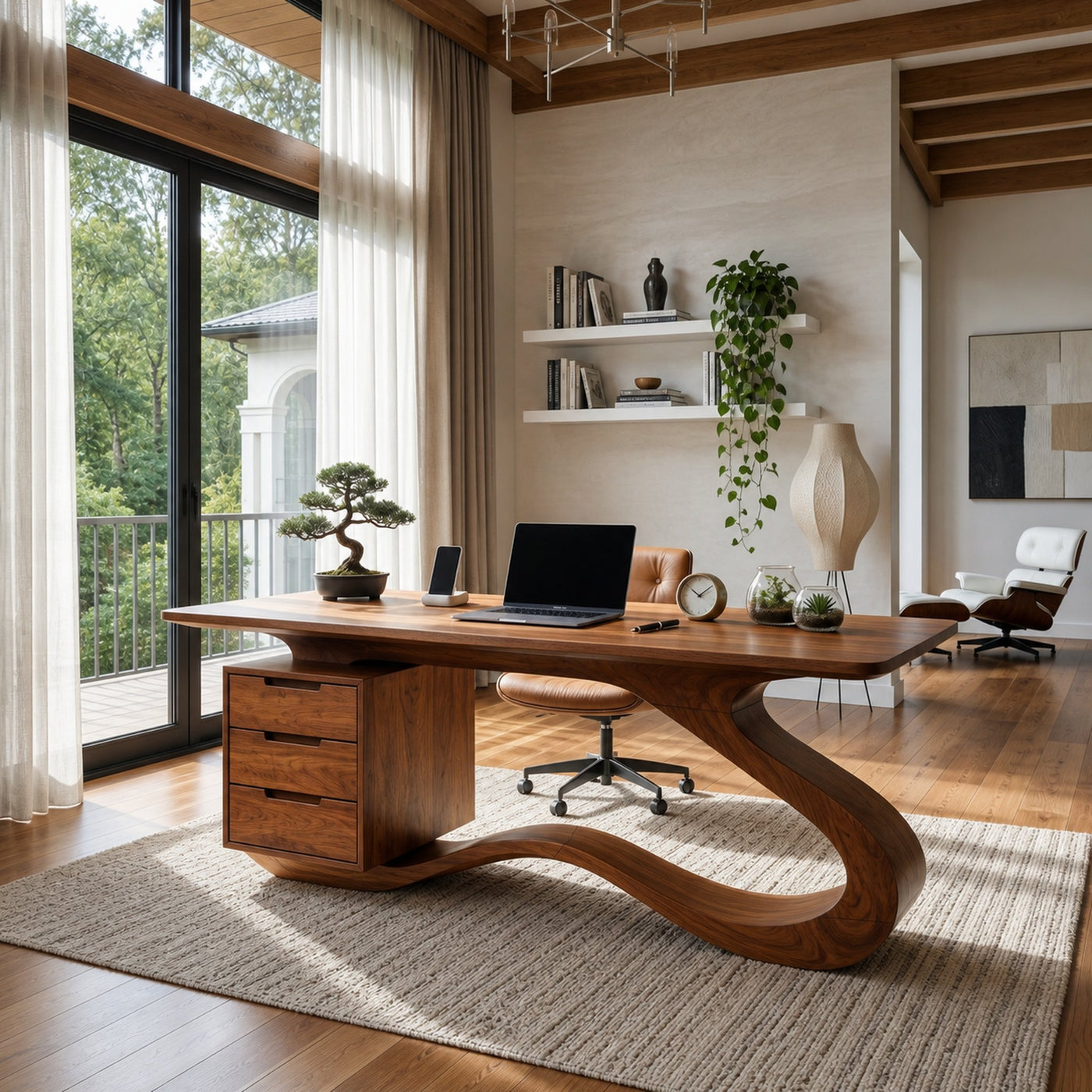Modern Streamline Desk With Storage Cabinet For Workspace - product view 6