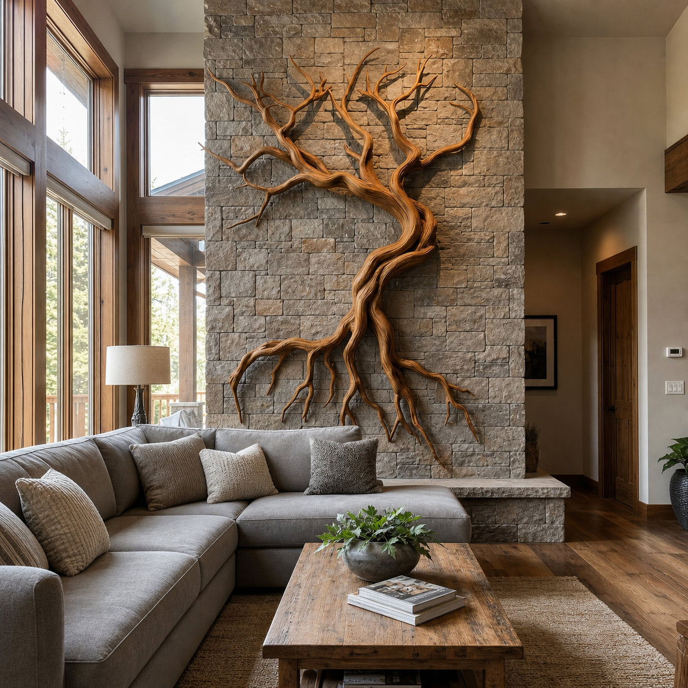 Modern Tree Branch Sculpture Wall Decor Living Room - product view 4
