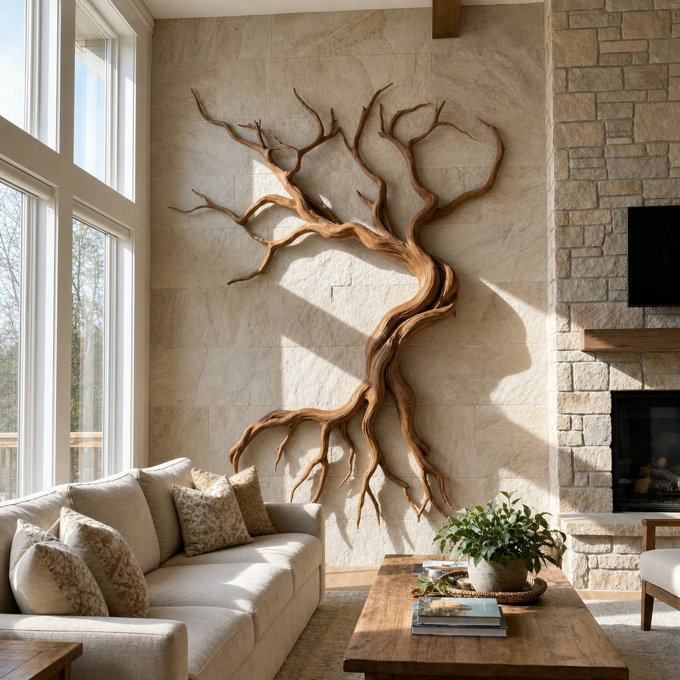 Modern Tree Branch Sculpture Wall Decor Living Room - product view 5
