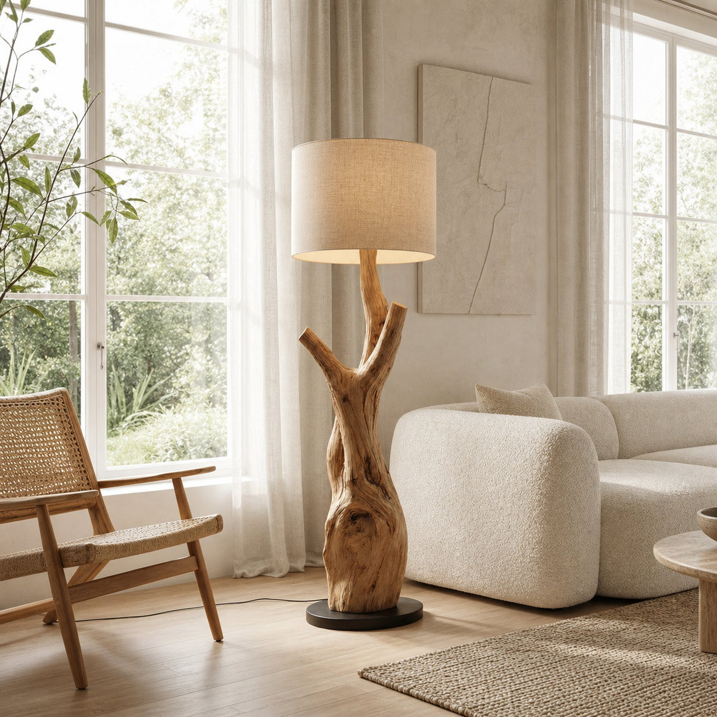Modern Tree Branch Wooden Standing Lamp For Living Room And Corner