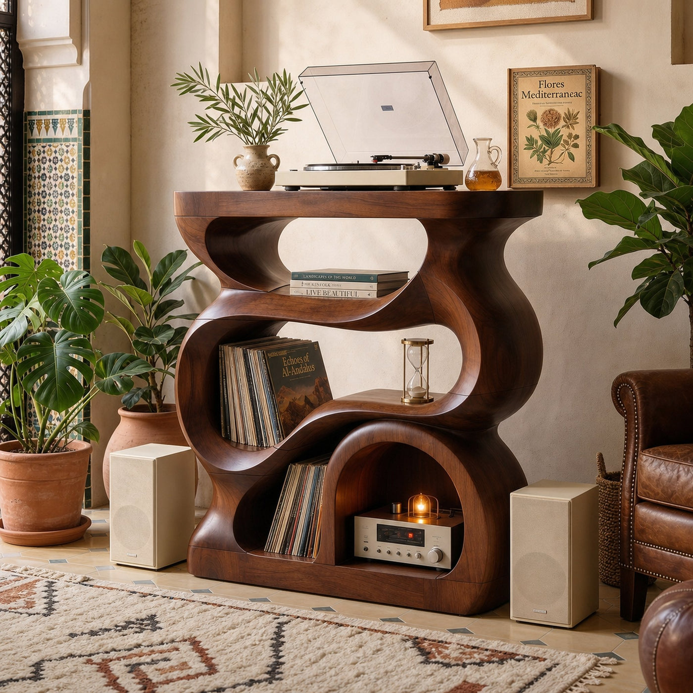 Modern Turntable Stand With Storage For Living Room