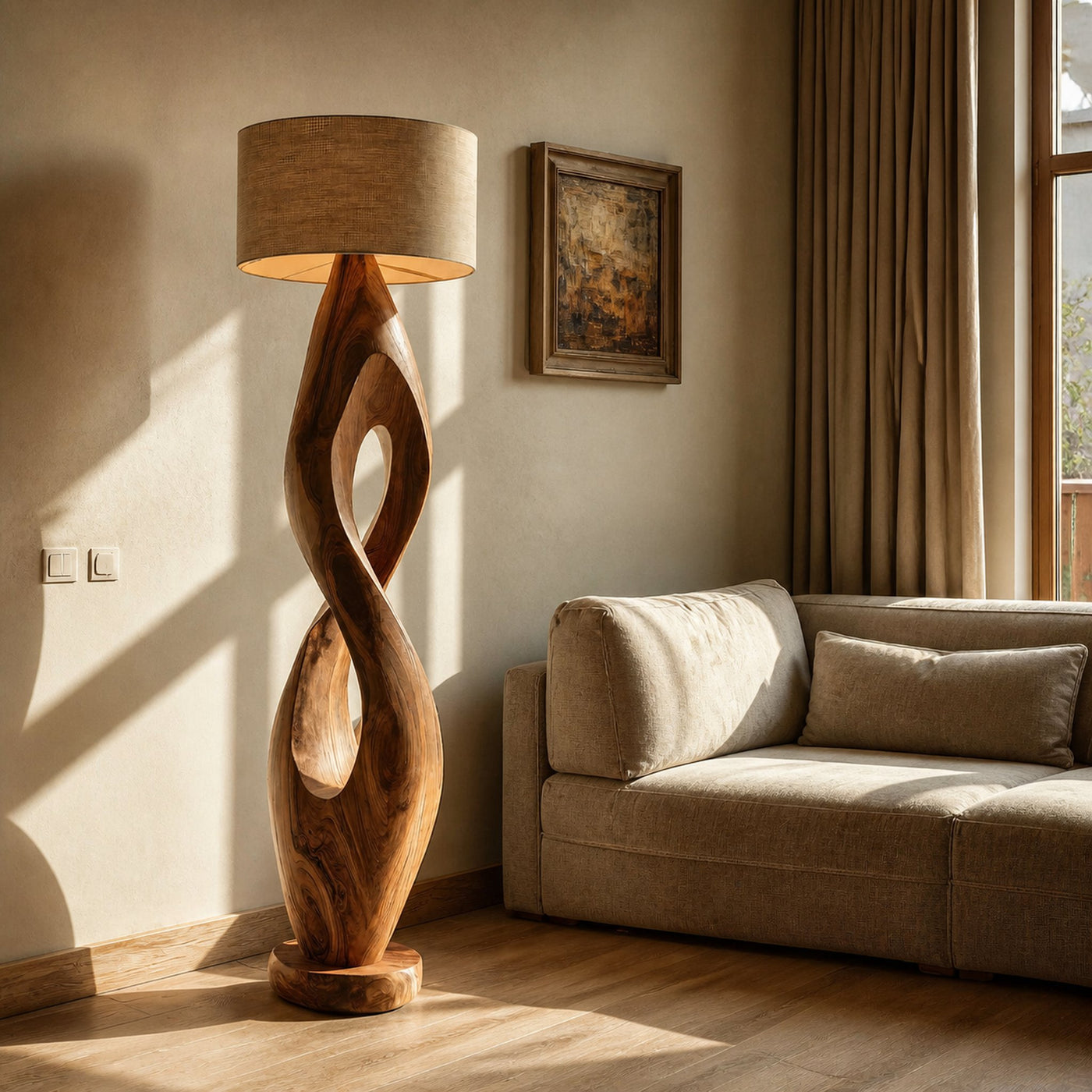 Modern Twisted Wooden Floor Lamp For Living Room