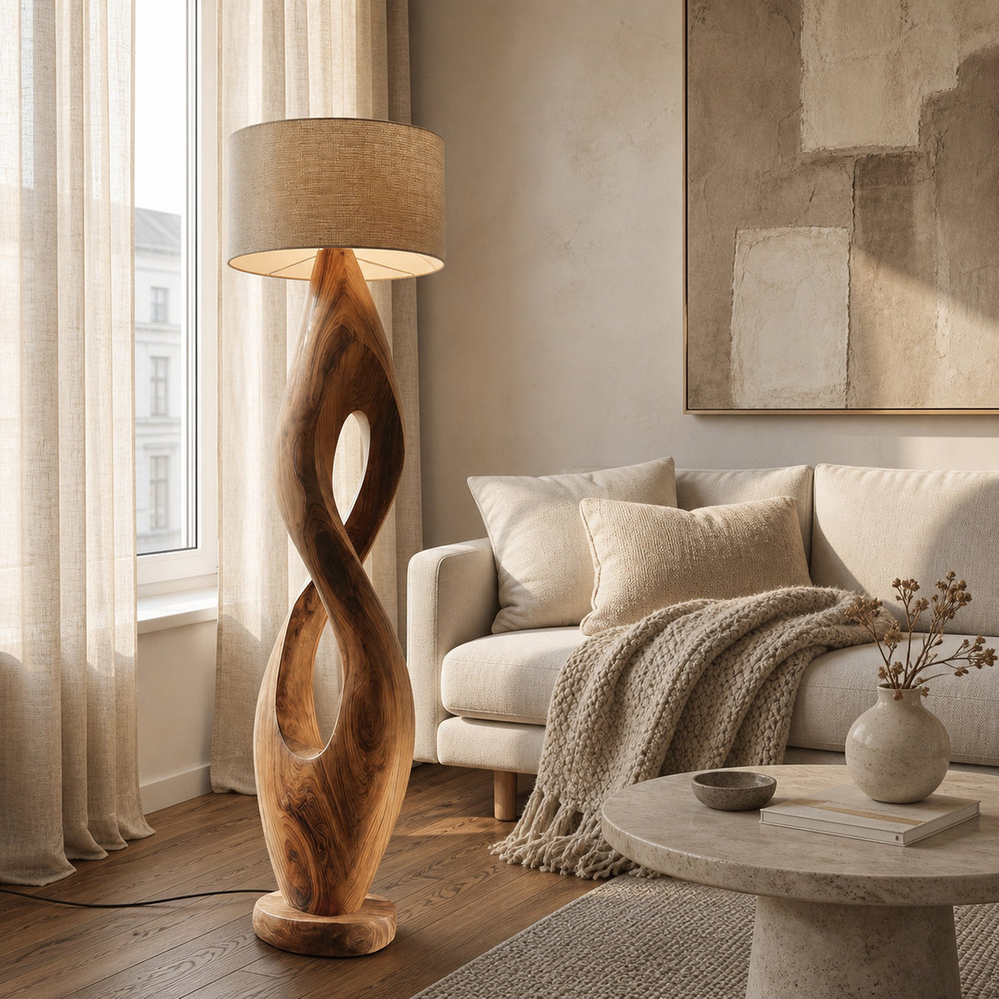 Modern Twisted Wooden Floor Lamp For Living Room - product view 4