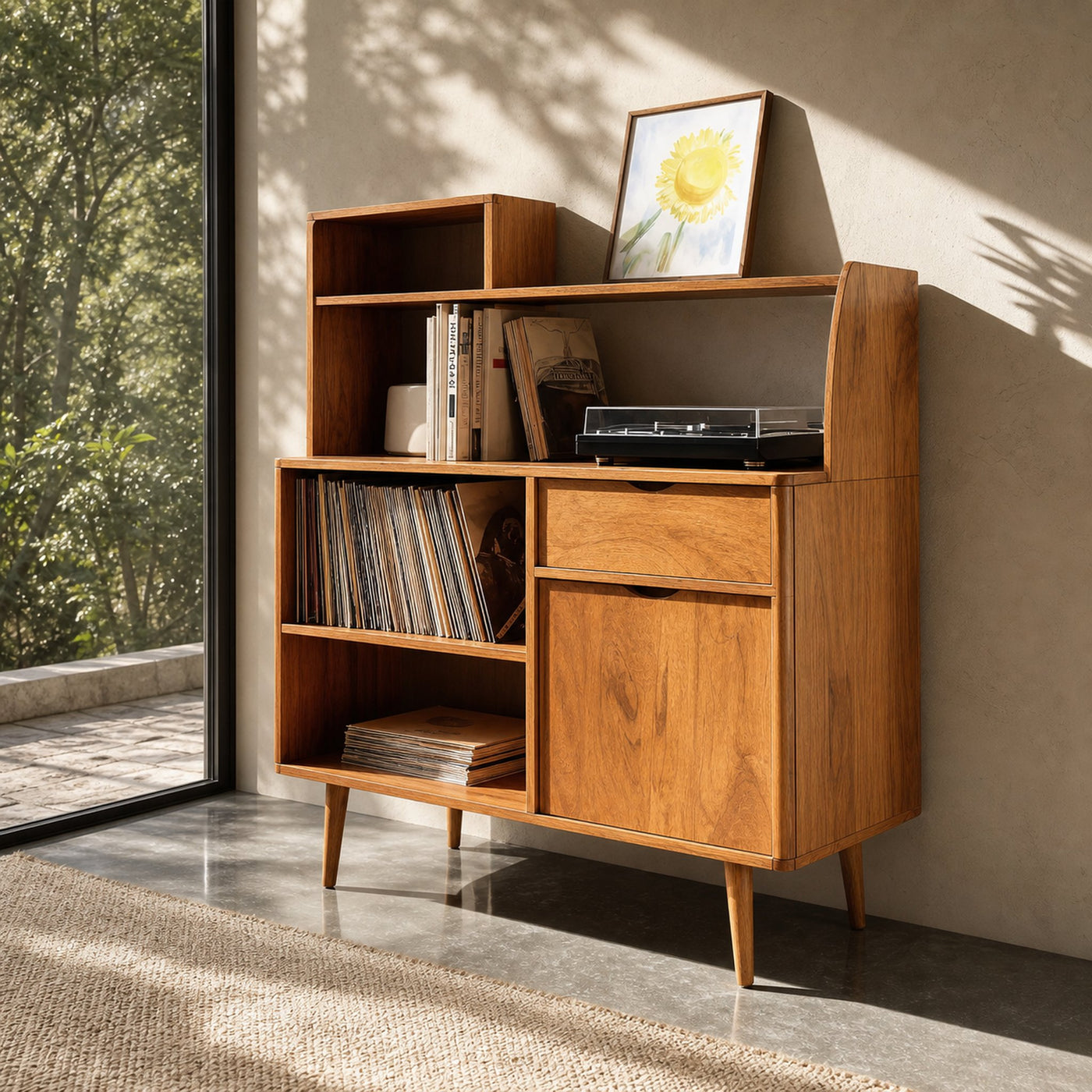 Modern Vinyl Record Cabinet With Drawers For Living
