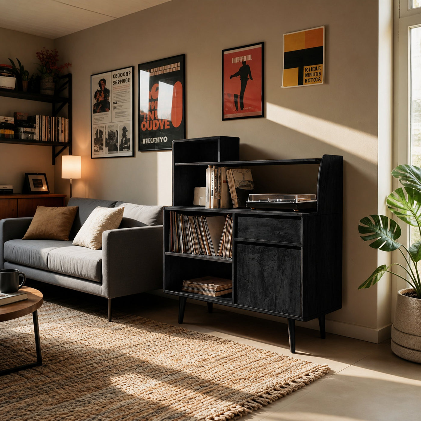 Modern Vinyl Record Cabinet With Drawers For Living - product view 4