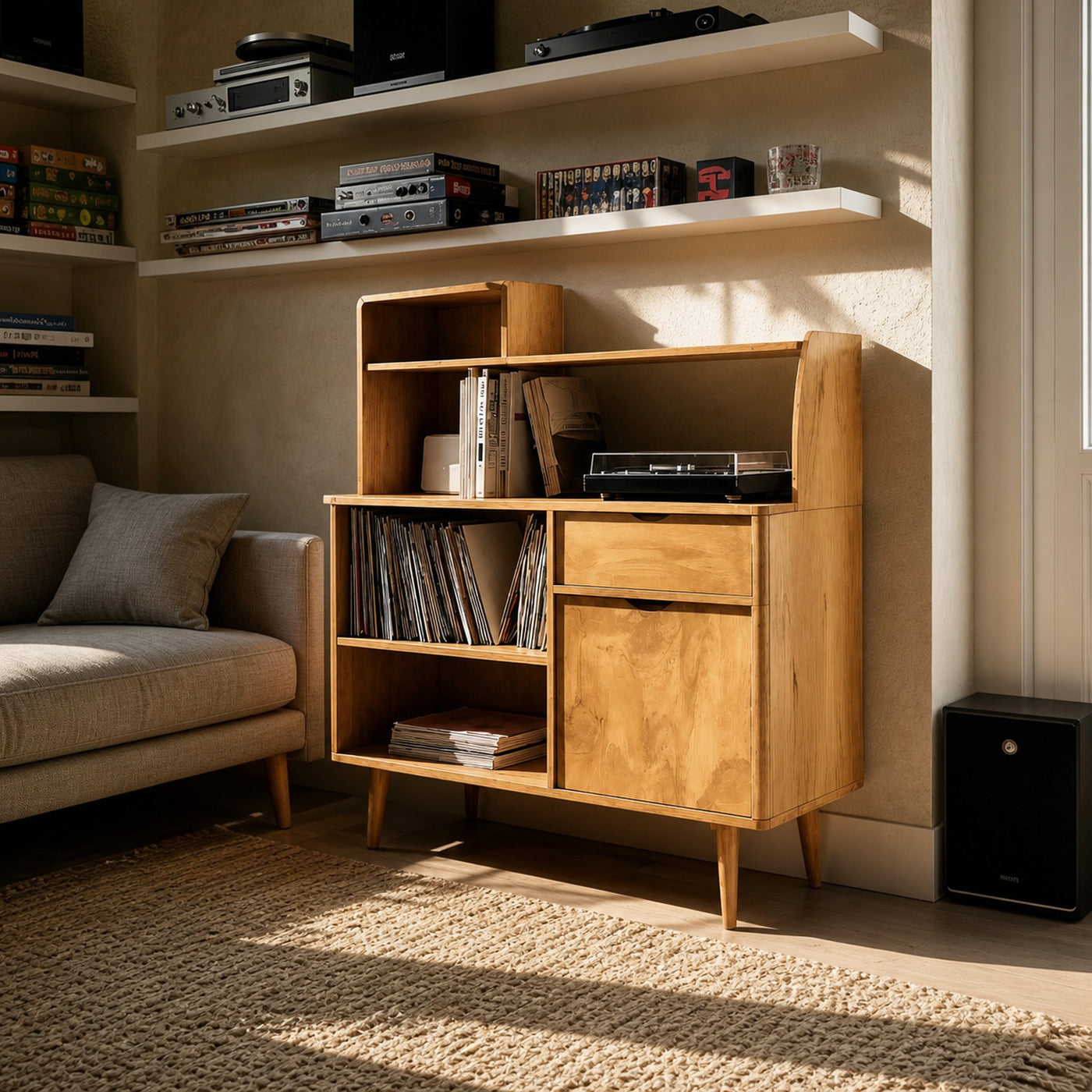 Modern Vinyl Record Cabinet With Drawers For Living - product view 5
