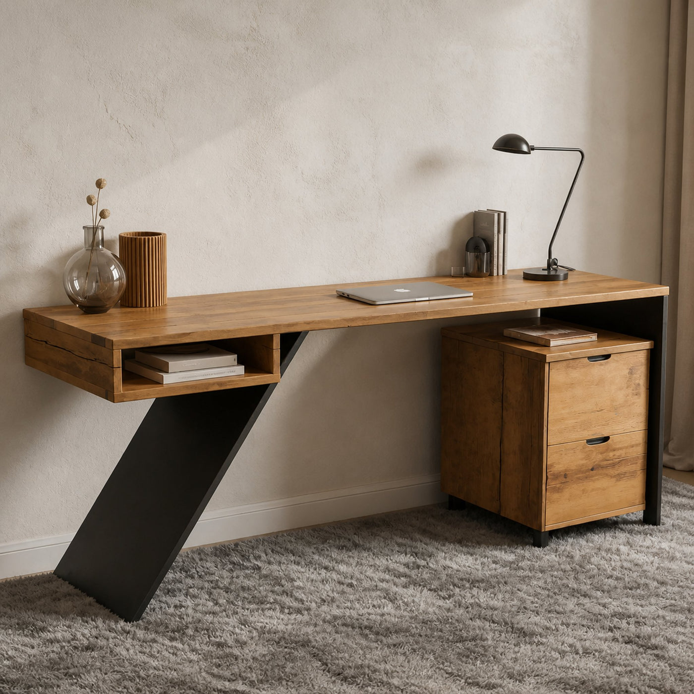 Modern Wood Desk With Storage Cabinet For Home Office Or Studio - product view 2