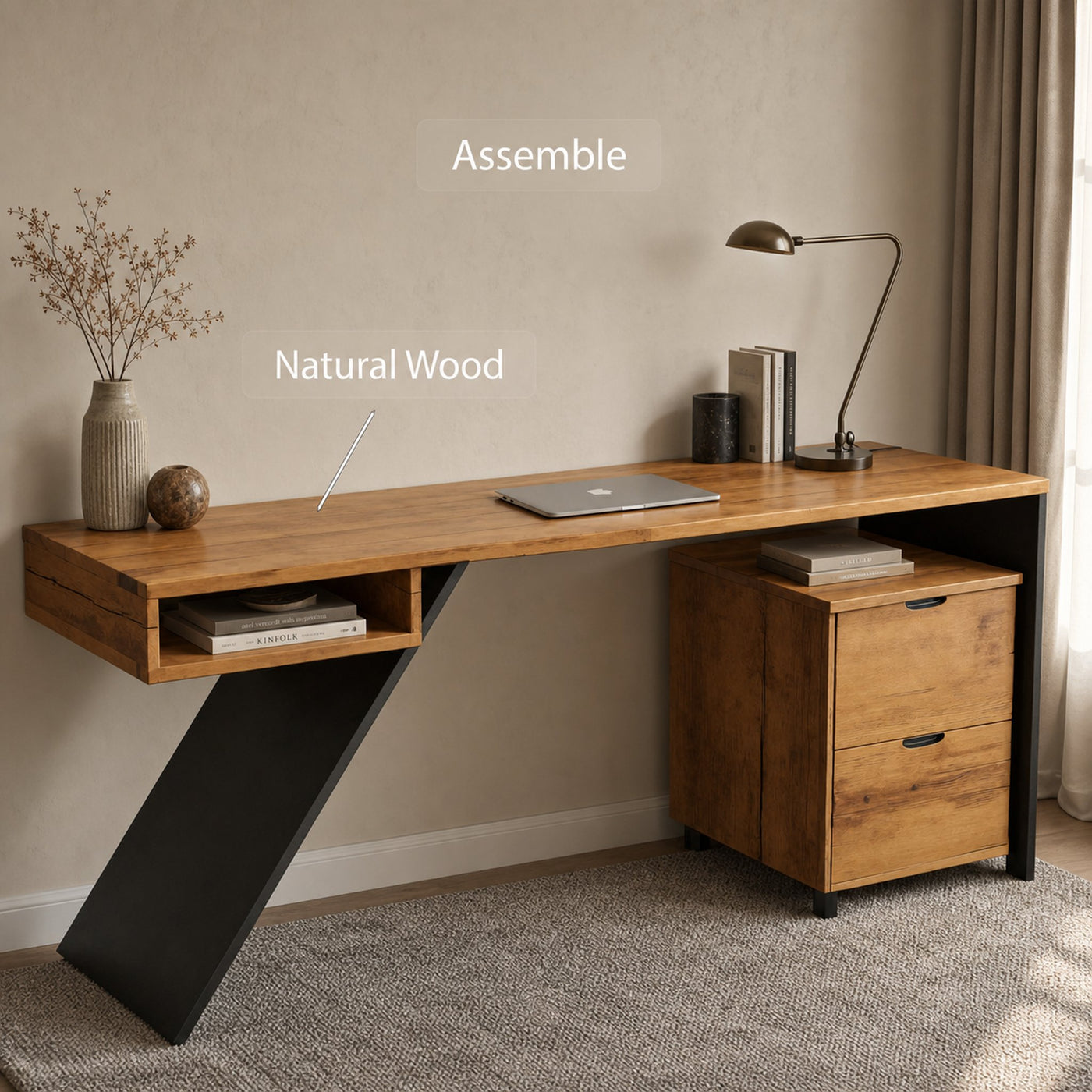 Modern Wood Desk With Storage Cabinet For Home Office Or Studio - product view 5