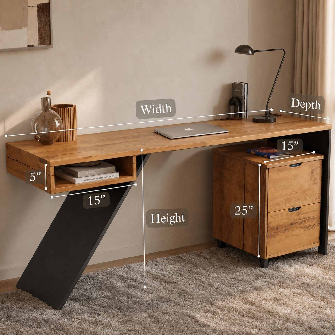 Modern Wood Desk With Storage Cabinet For Home Office Or Studio - product view 6