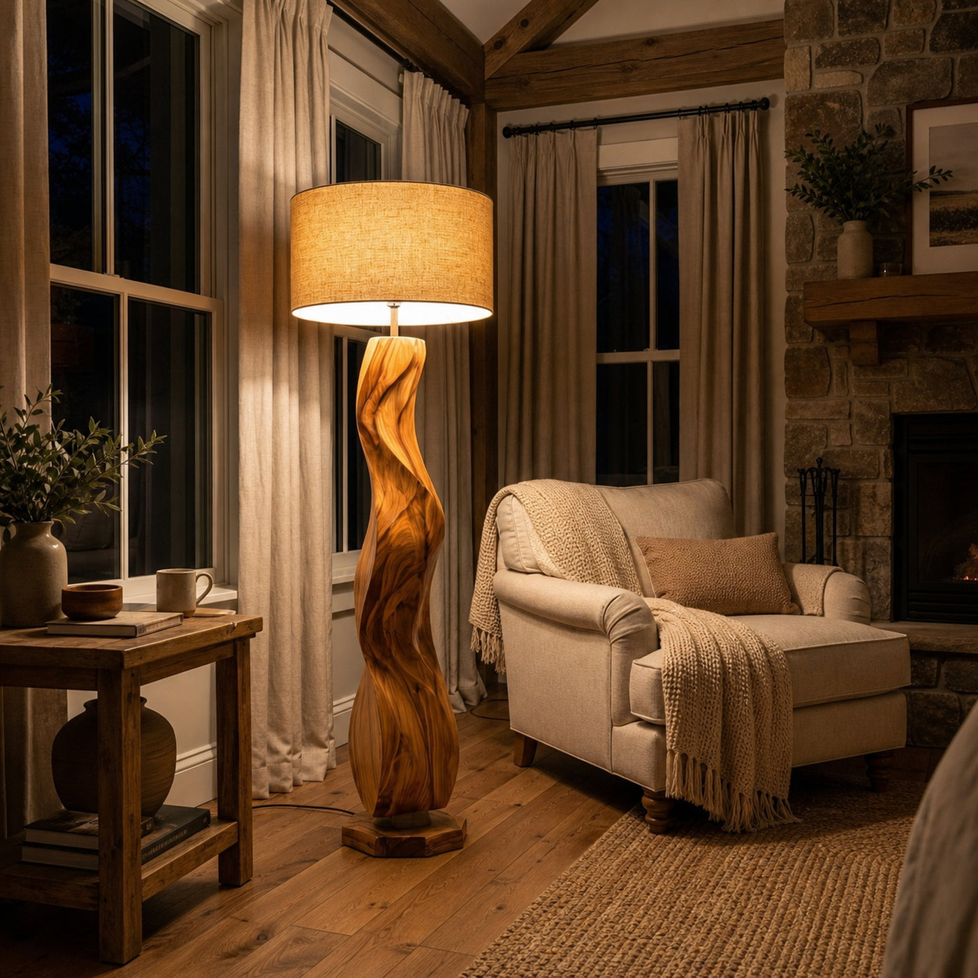 Modern Wood Floor Lamp Sculptural Design For Living Room