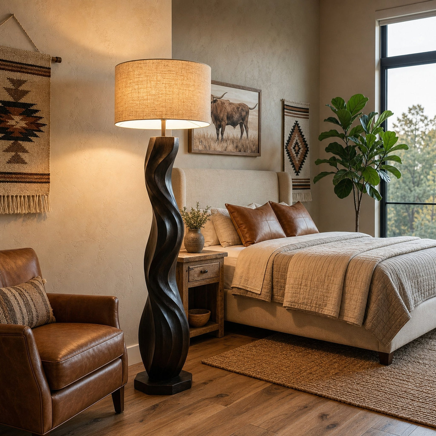 Modern Wood Floor Lamp Sculptural Design For Living Room - product view 4