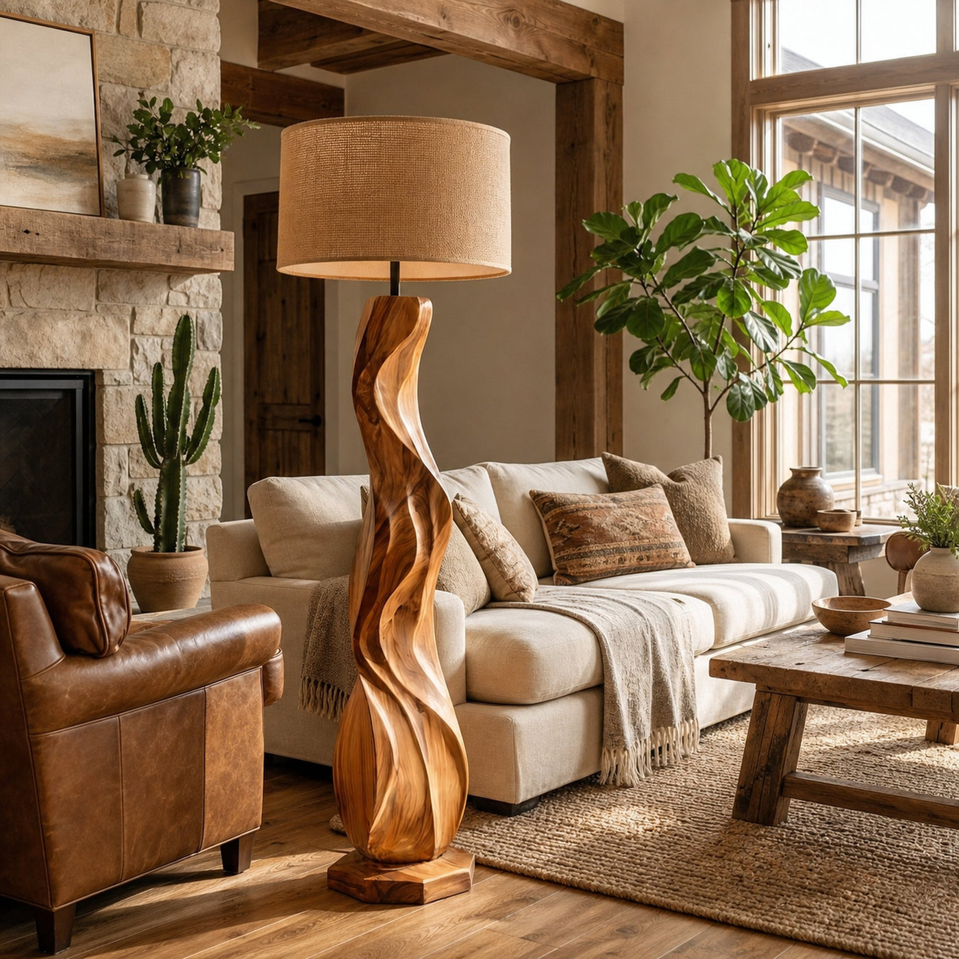 Modern Wood Floor Lamp Sculptural Design For Living Room - product view 6