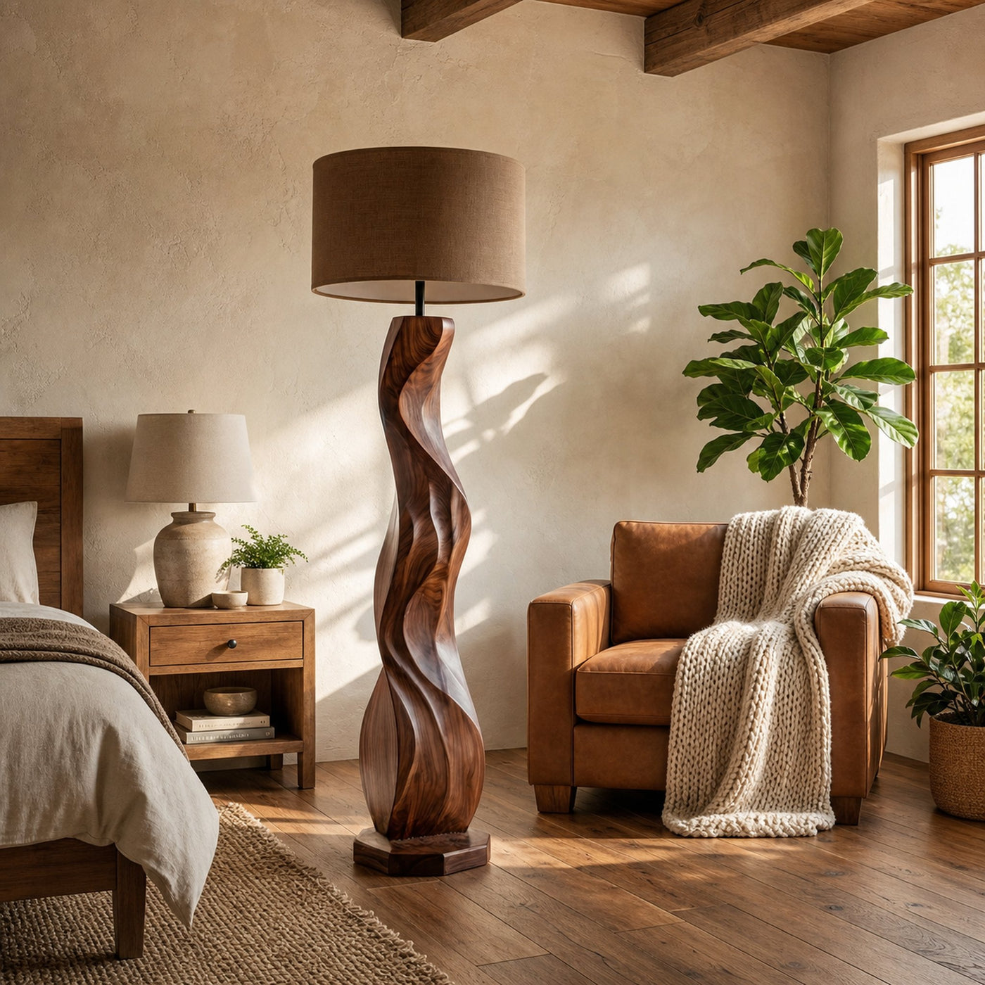 Modern Wood Floor Lamp Sculptural Design For Living Room - product view 7