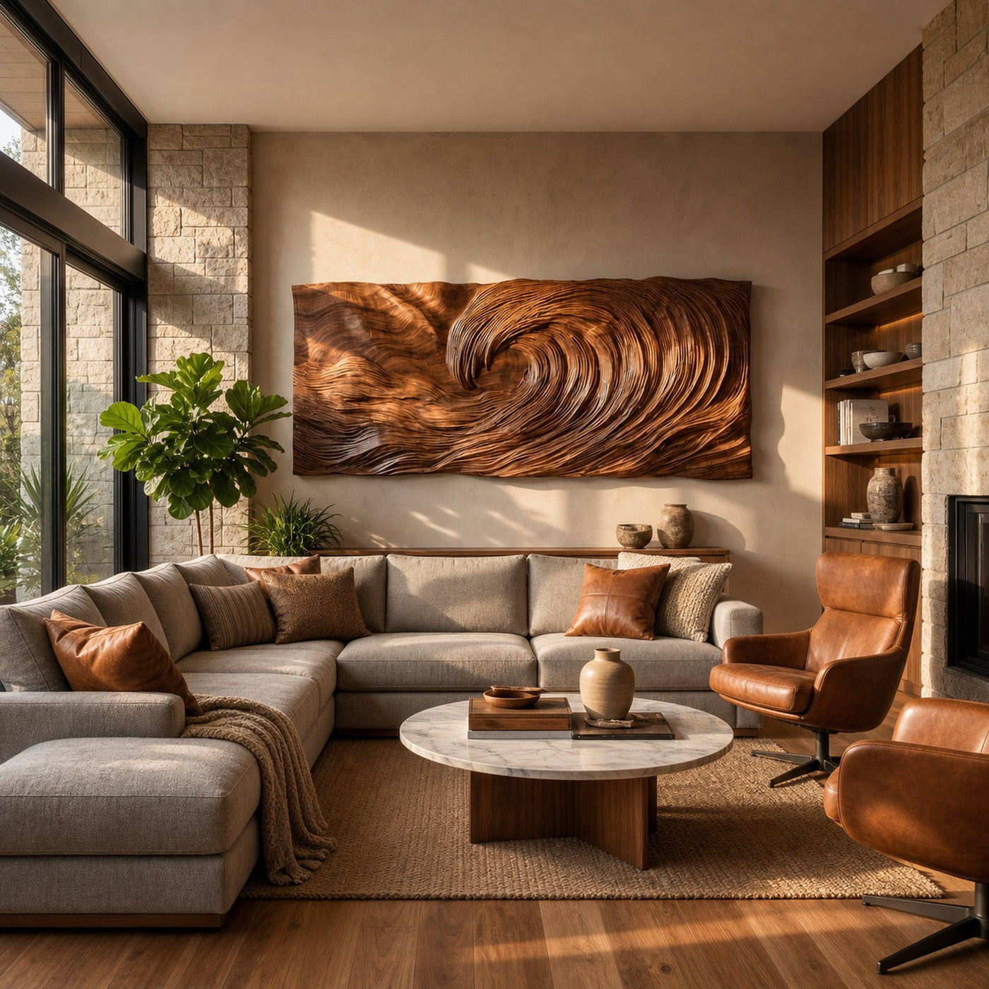 Modern Wood Sculpture Wall Decor Living Room And Bedroom - product view 2