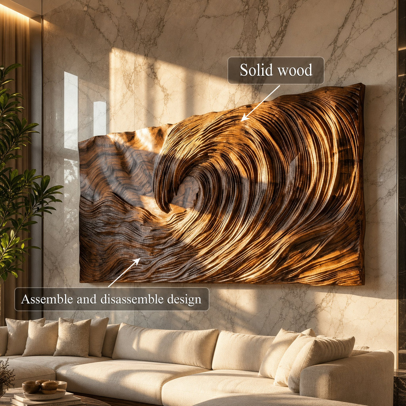 Modern Wood Sculpture Wall Decor Living Room And Bedroom - product view 5
