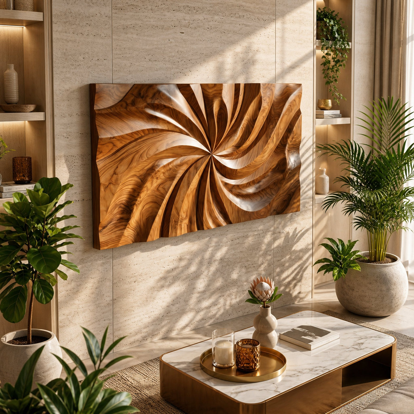 Modern Wood Wall Art With Swirl Relief For Sunroom - product view 2