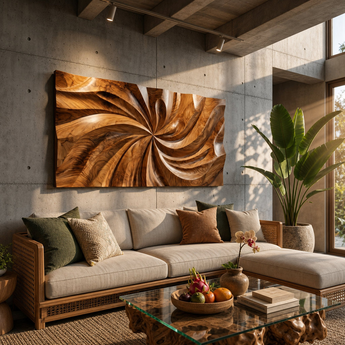 Modern Wood Wall Art With Swirl Relief For Sunroom - product view 3