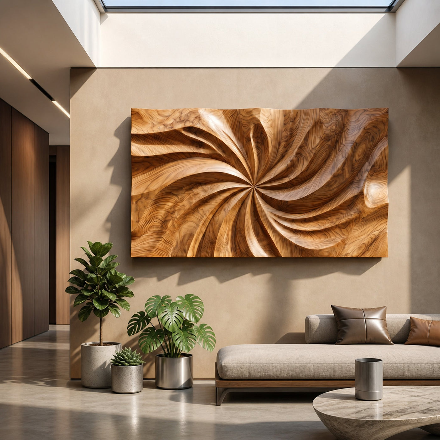 Modern Wood Wall Art With Swirl Relief For Sunroom - product view 4