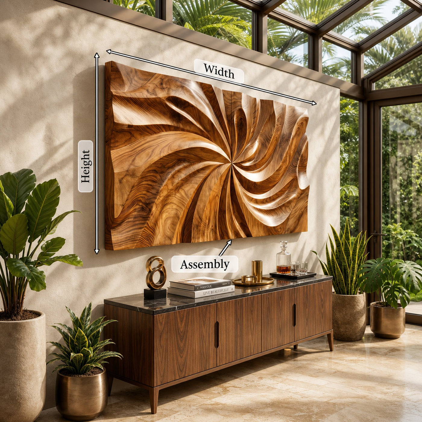 Modern Wood Wall Art With Swirl Relief For Sunroom - product view 5