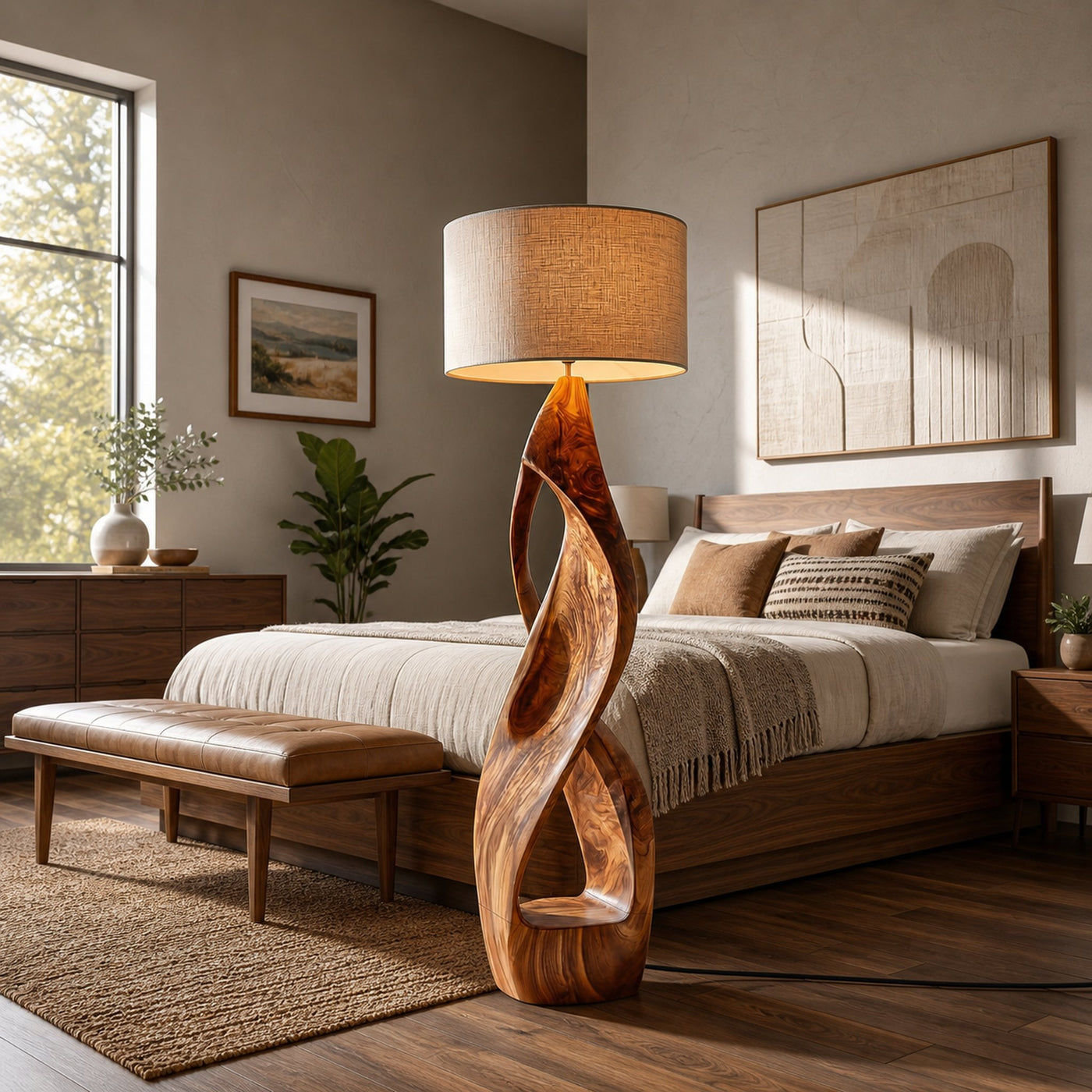Modern Wooden Floor Lamp Twisted Body For Guest Room