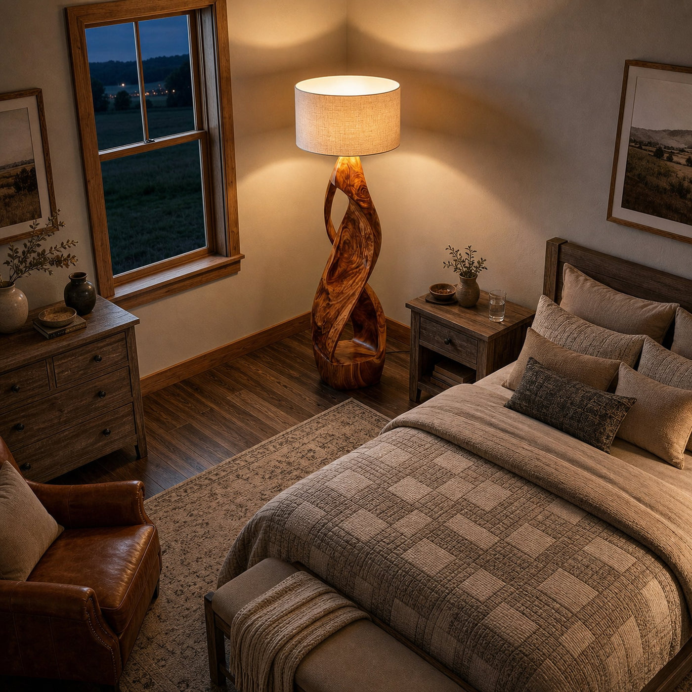 Modern Wooden Floor Lamp Twisted Body For Guest Room - product view 2