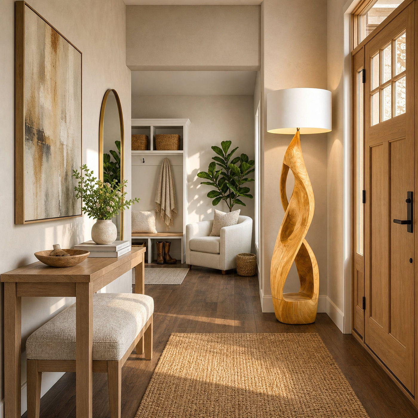 Modern Wooden Floor Lamp Twisted Body For Guest Room - product view 5