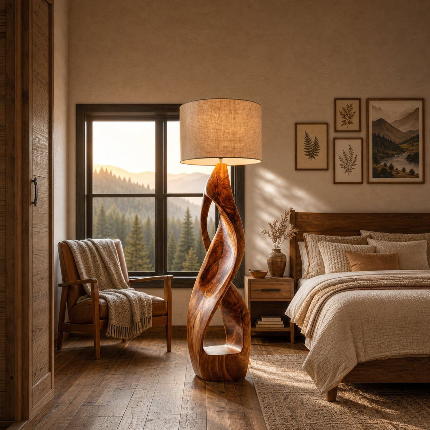 Modern Wooden Floor Lamp Twisted Body For Guest Room - product view 6