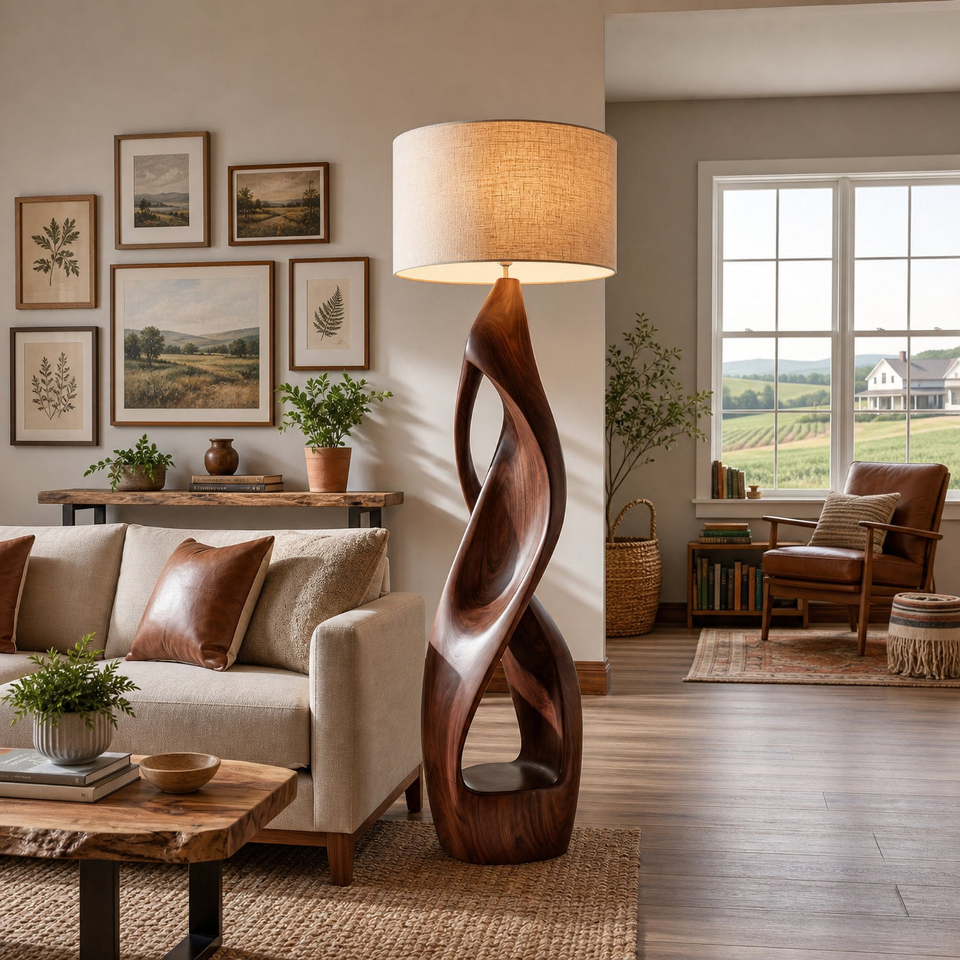 Modern Wooden Floor Lamp Twisted Body For Guest Room - product view 7
