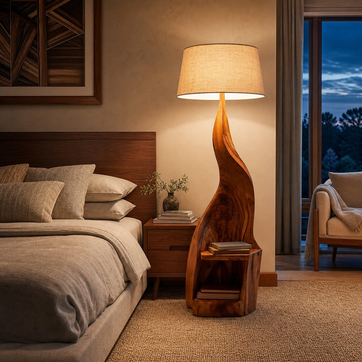 Modern Wooden Floor Lamp With Shelf For Reading Nook