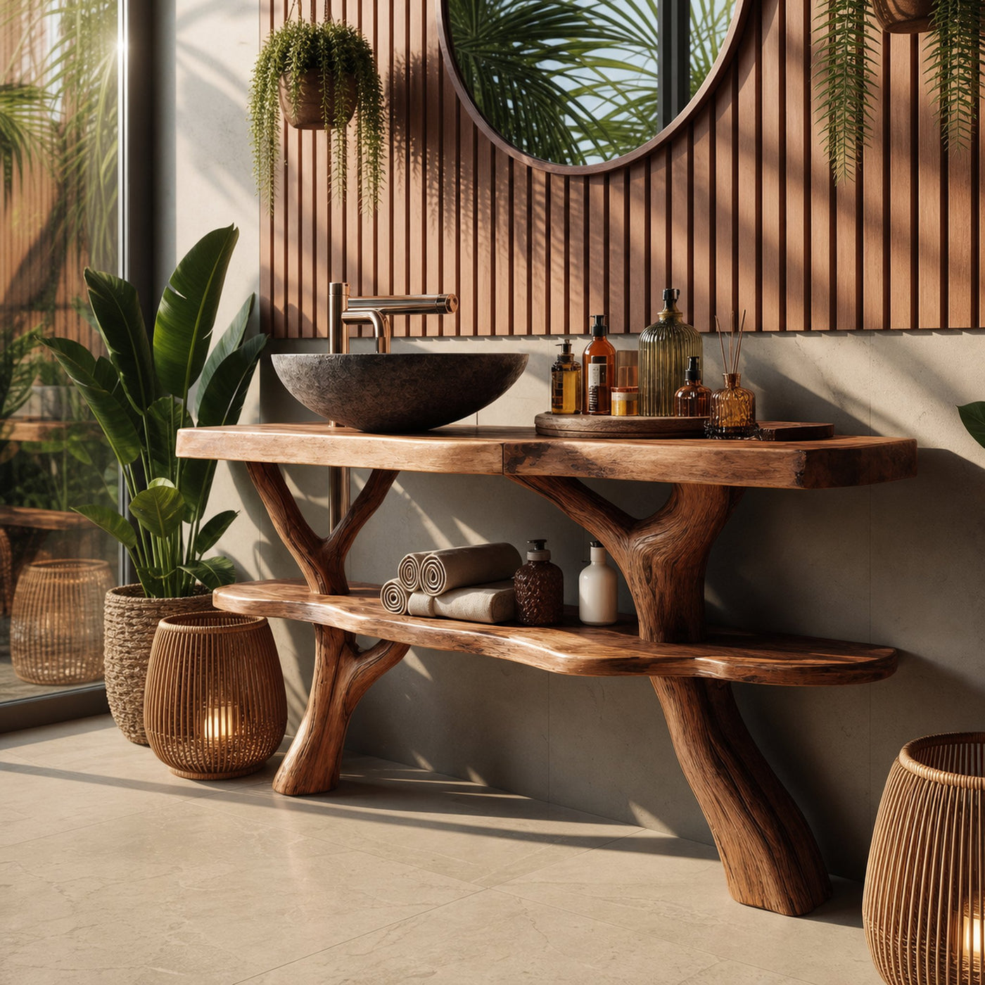 Modern Wooden Live Edge Bathroom Vanity For Elegant Bathroom Interior - product view 3
