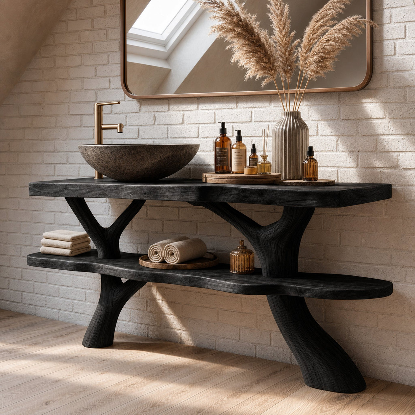 Modern Wooden Live Edge Bathroom Vanity For Elegant Bathroom Interior - product view 4
