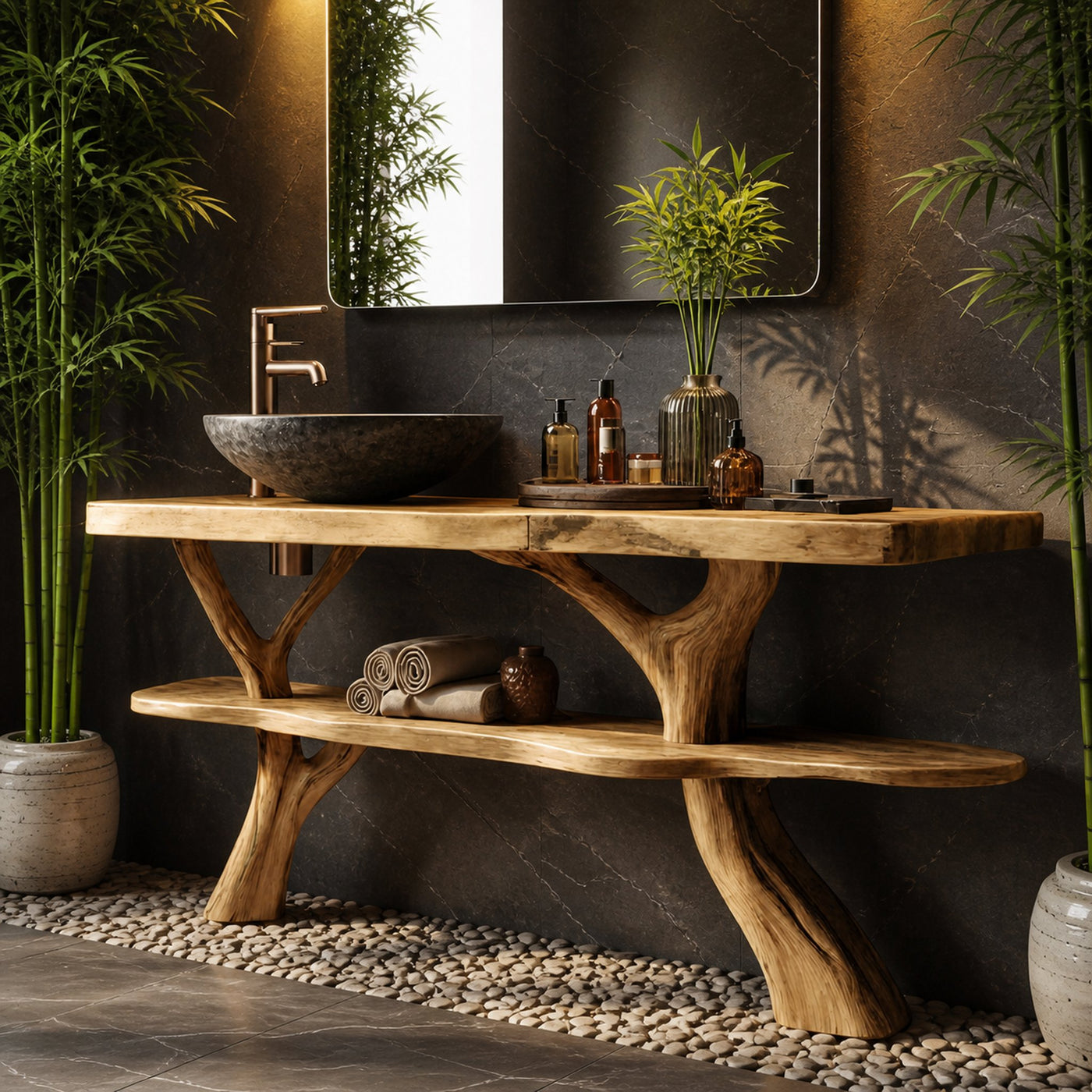 Modern Wooden Live Edge Bathroom Vanity For Elegant Bathroom Interior - product view 5