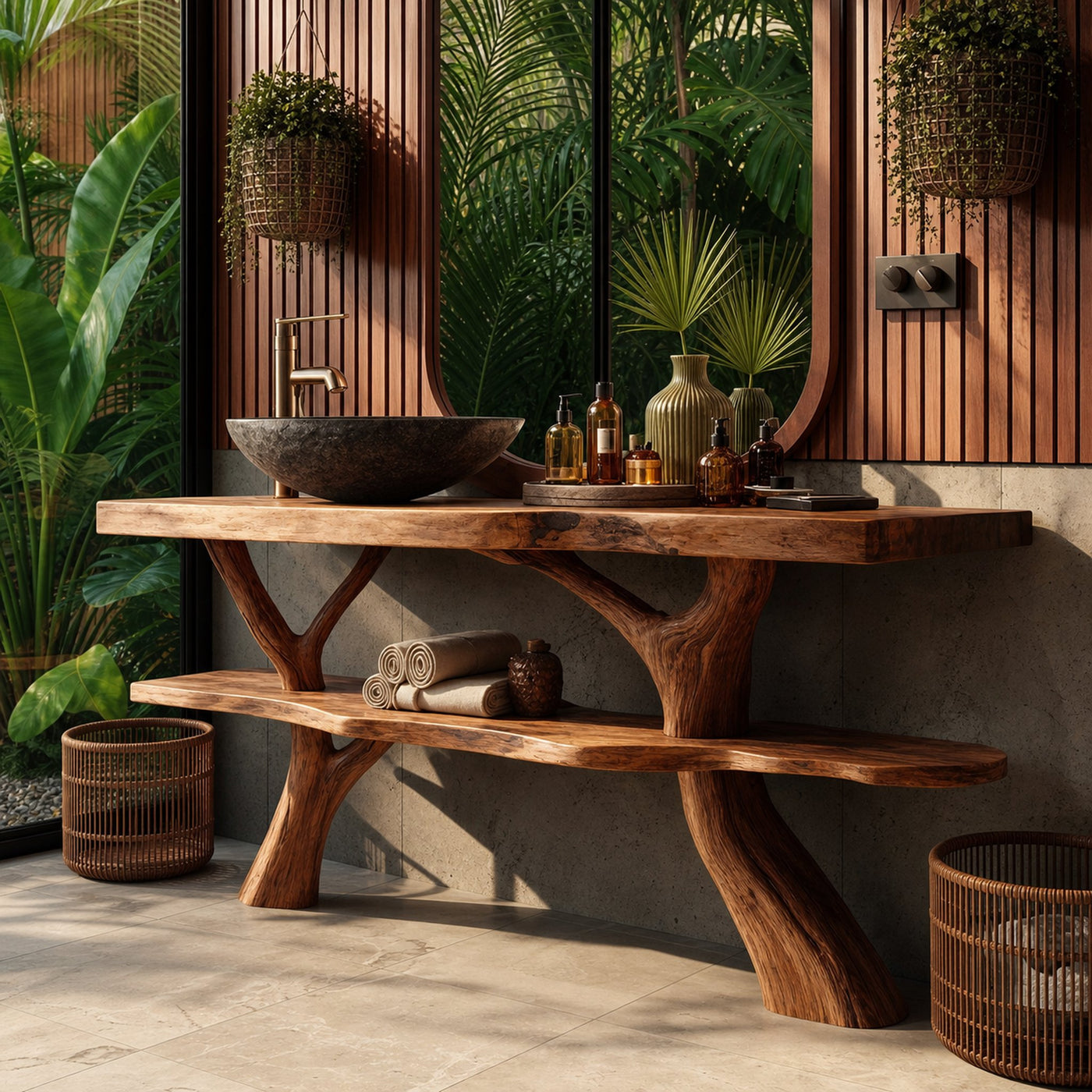 Modern Wooden Live Edge Bathroom Vanity For Elegant Bathroom Interior - product view 6