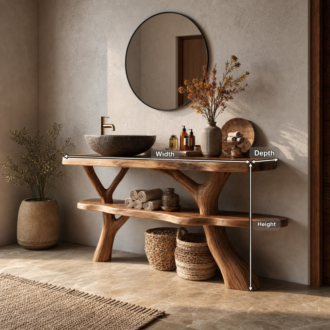 Modern Wooden Live Edge Bathroom Vanity For Elegant Bathroom Interior - product view 8