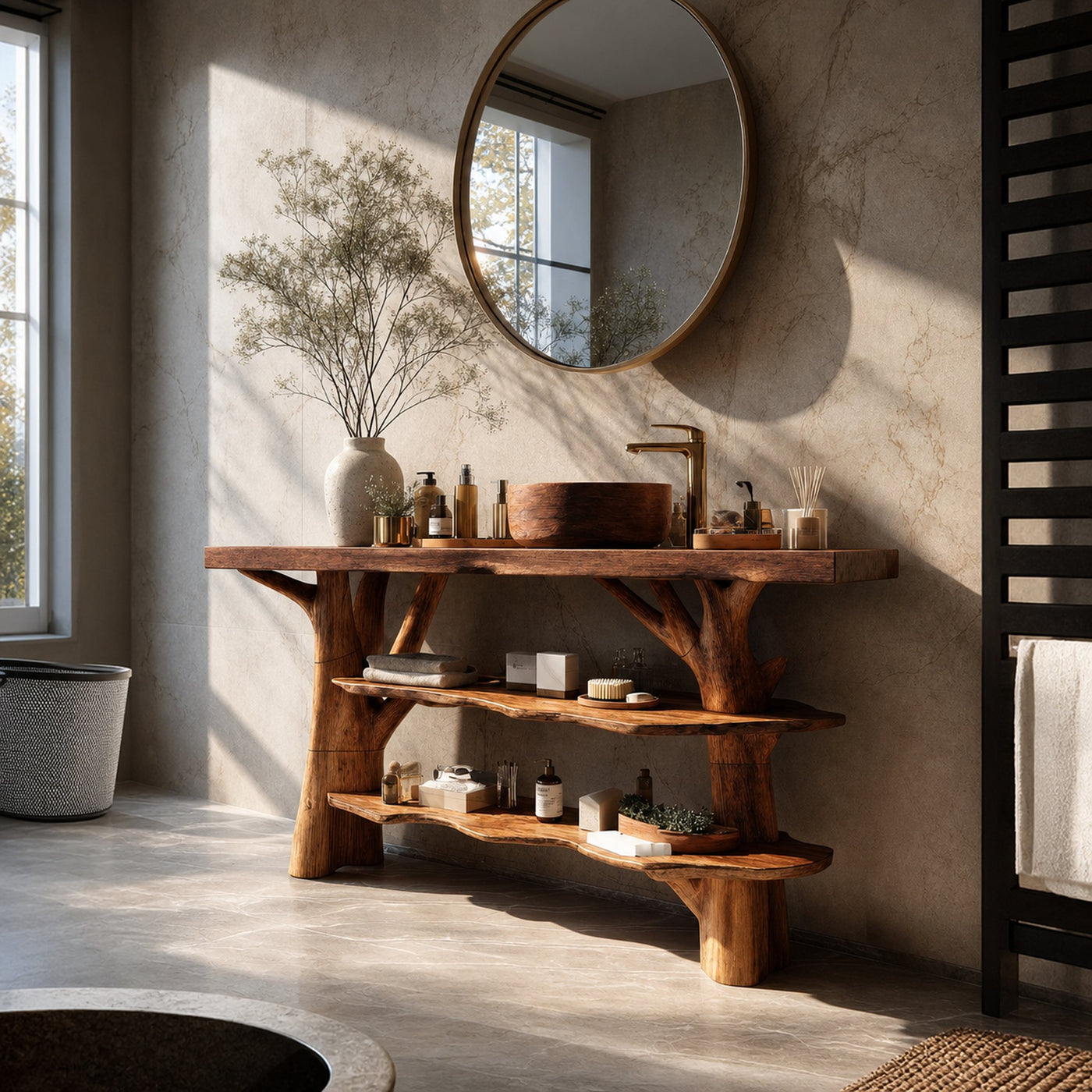 Modern Wooden Live Edge Bathroom Vanity For Luxury Bathroom Furniture