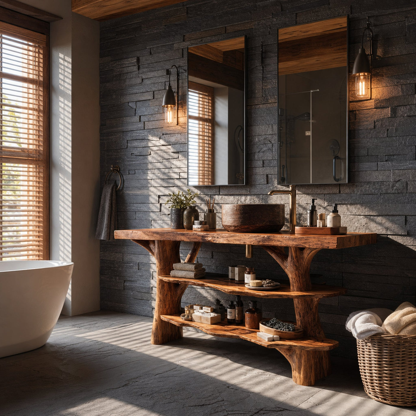 Modern Wooden Live Edge Bathroom Vanity For Luxury Bathroom Furniture - product view 2
