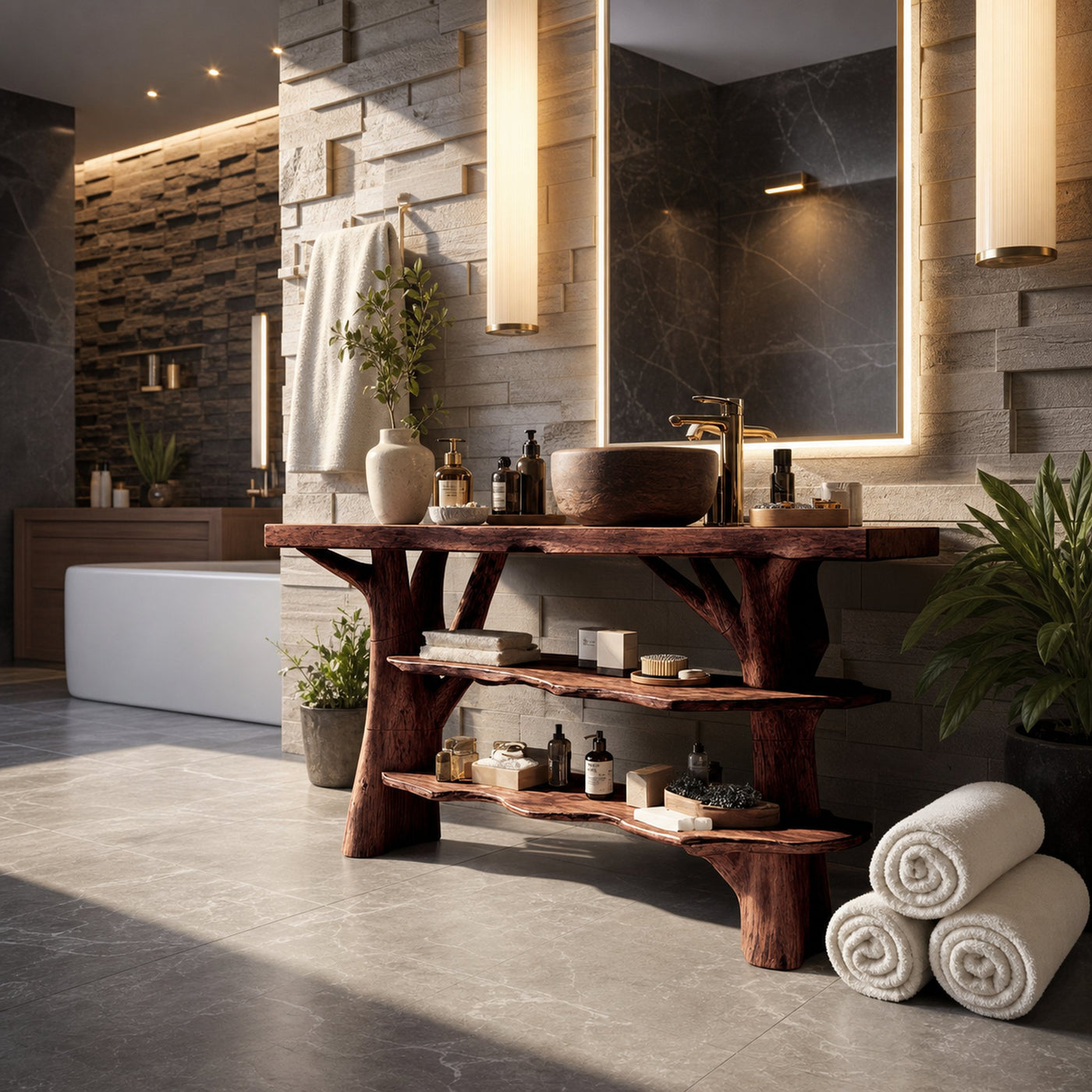 Modern Wooden Live Edge Bathroom Vanity For Luxury Bathroom Furniture - product view 3