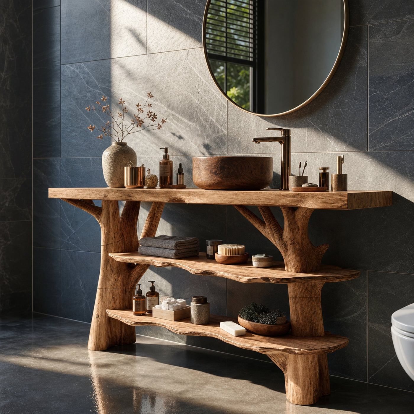 Modern Wooden Live Edge Bathroom Vanity For Luxury Bathroom Furniture - product view 5