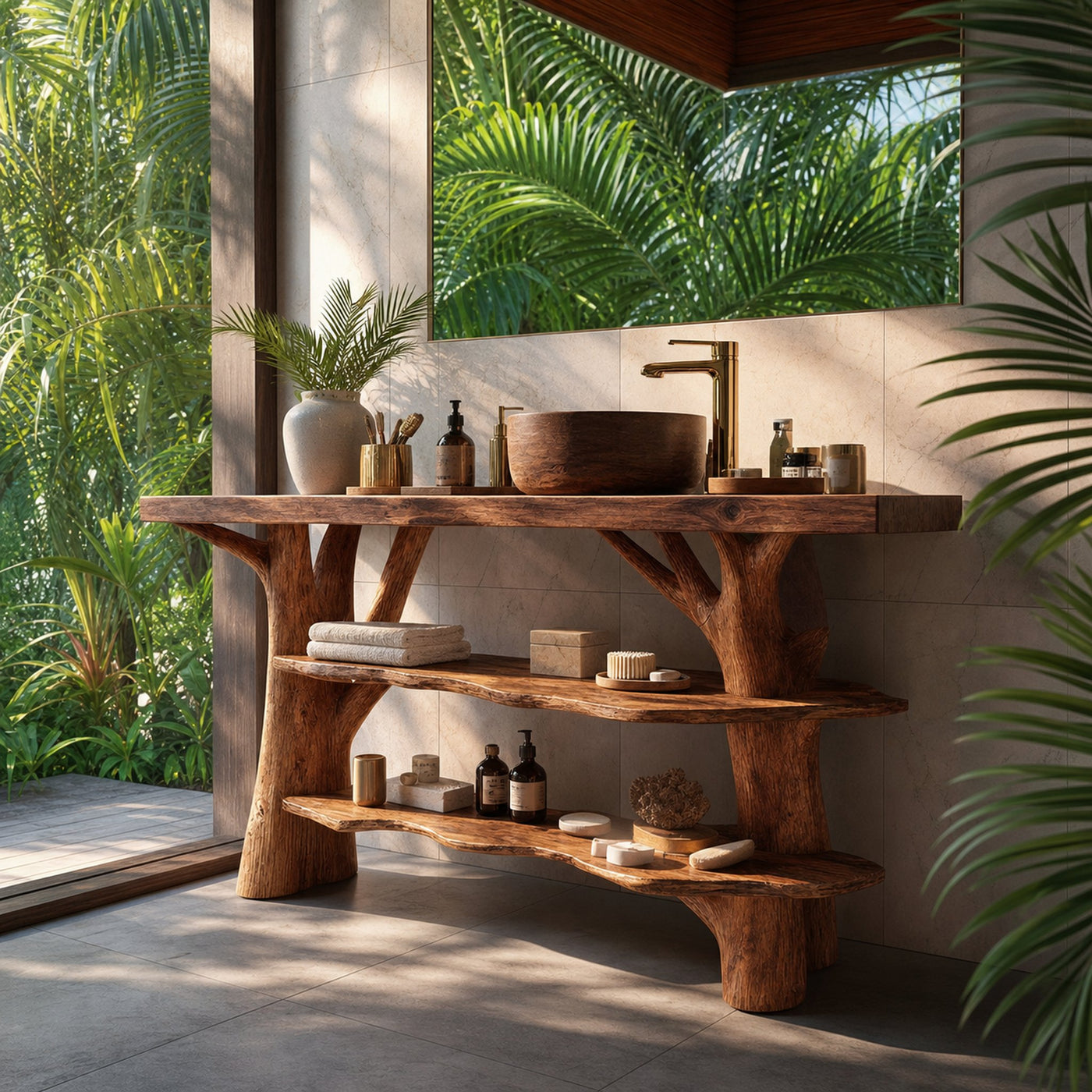 Modern Wooden Live Edge Bathroom Vanity For Luxury Bathroom Furniture - product view 6
