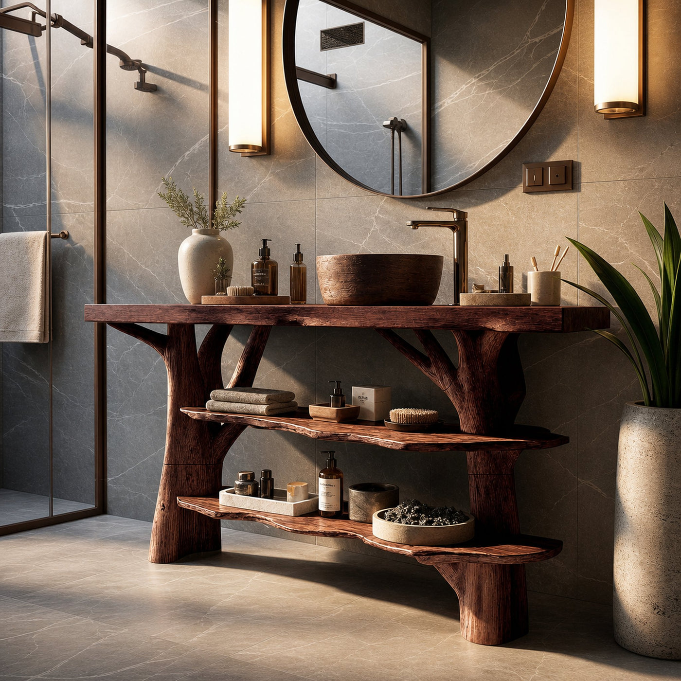 Modern Wooden Live Edge Bathroom Vanity For Luxury Bathroom Furniture - product view 7
