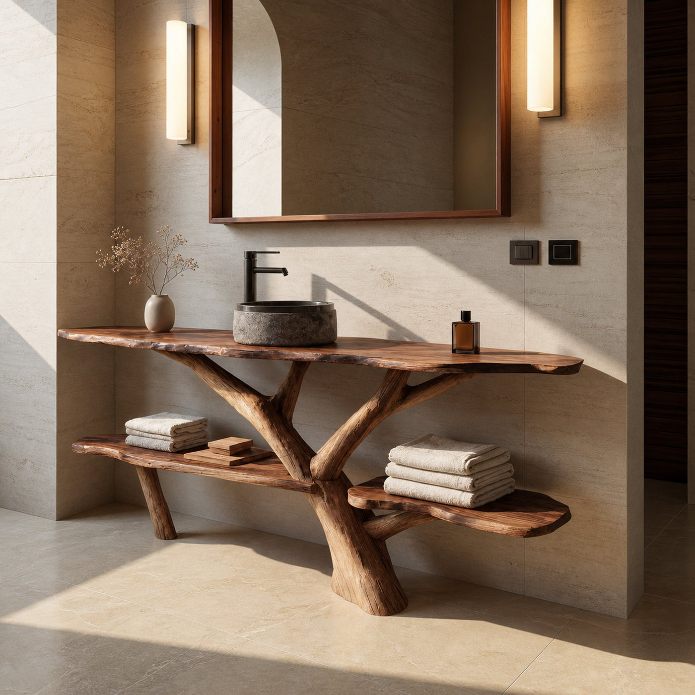 Modern Wooden Live Edge Bathroom Vanity For Minimalist Bathroom Design - product view 2