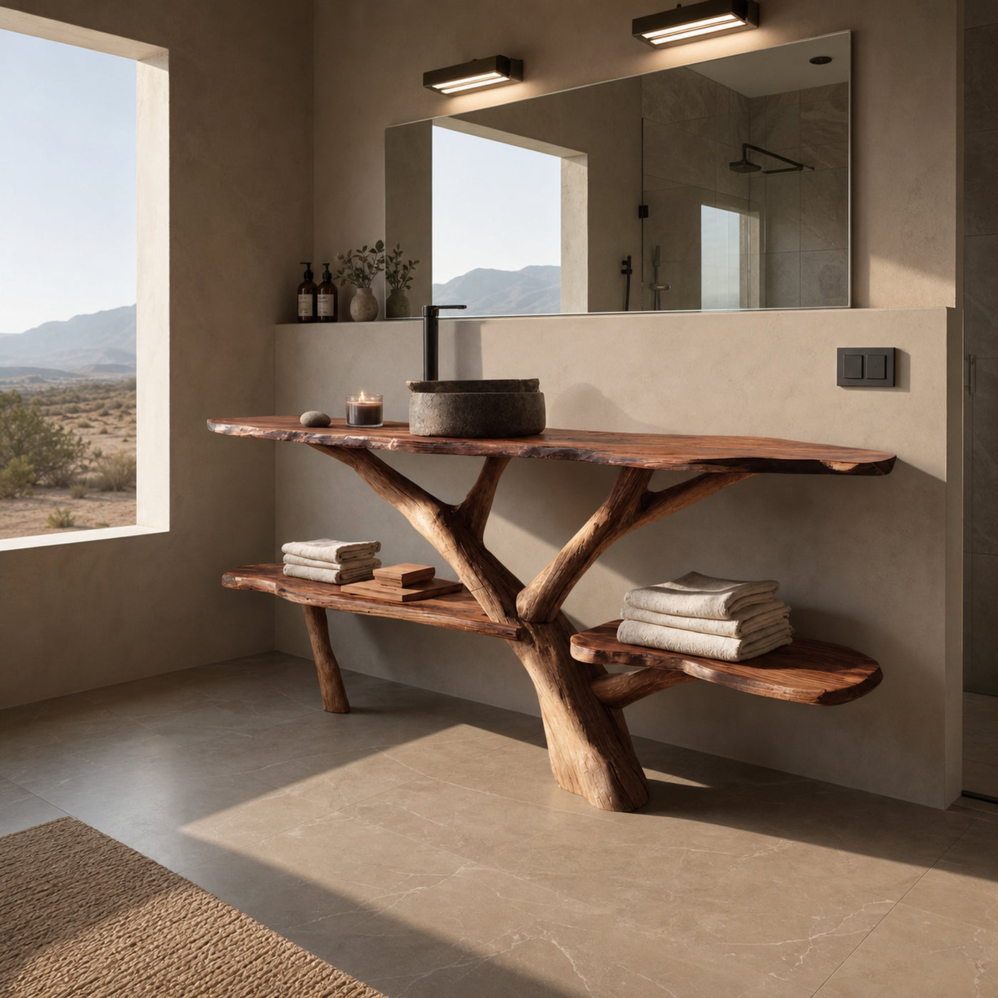 Modern Wooden Live Edge Bathroom Vanity For Minimalist Bathroom Design - product view 3