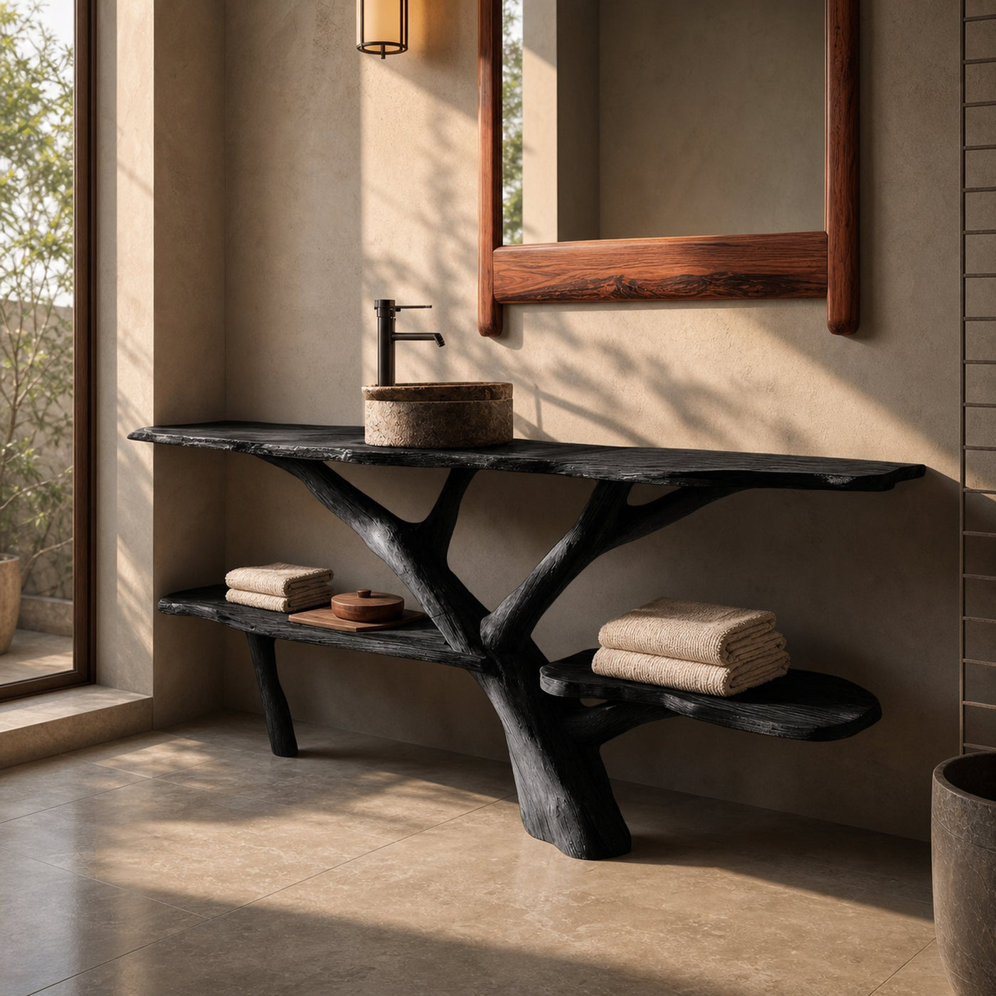 Modern Wooden Live Edge Bathroom Vanity For Minimalist Bathroom Design - product view 4