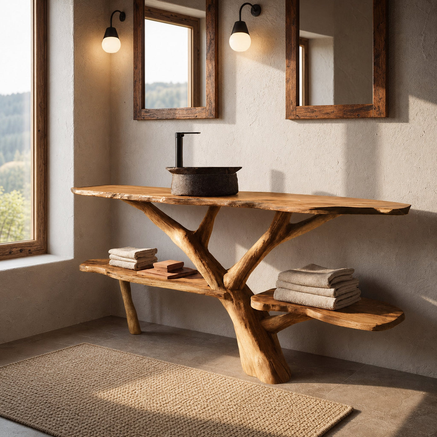 Modern Wooden Live Edge Bathroom Vanity For Minimalist Bathroom Design - product view 5