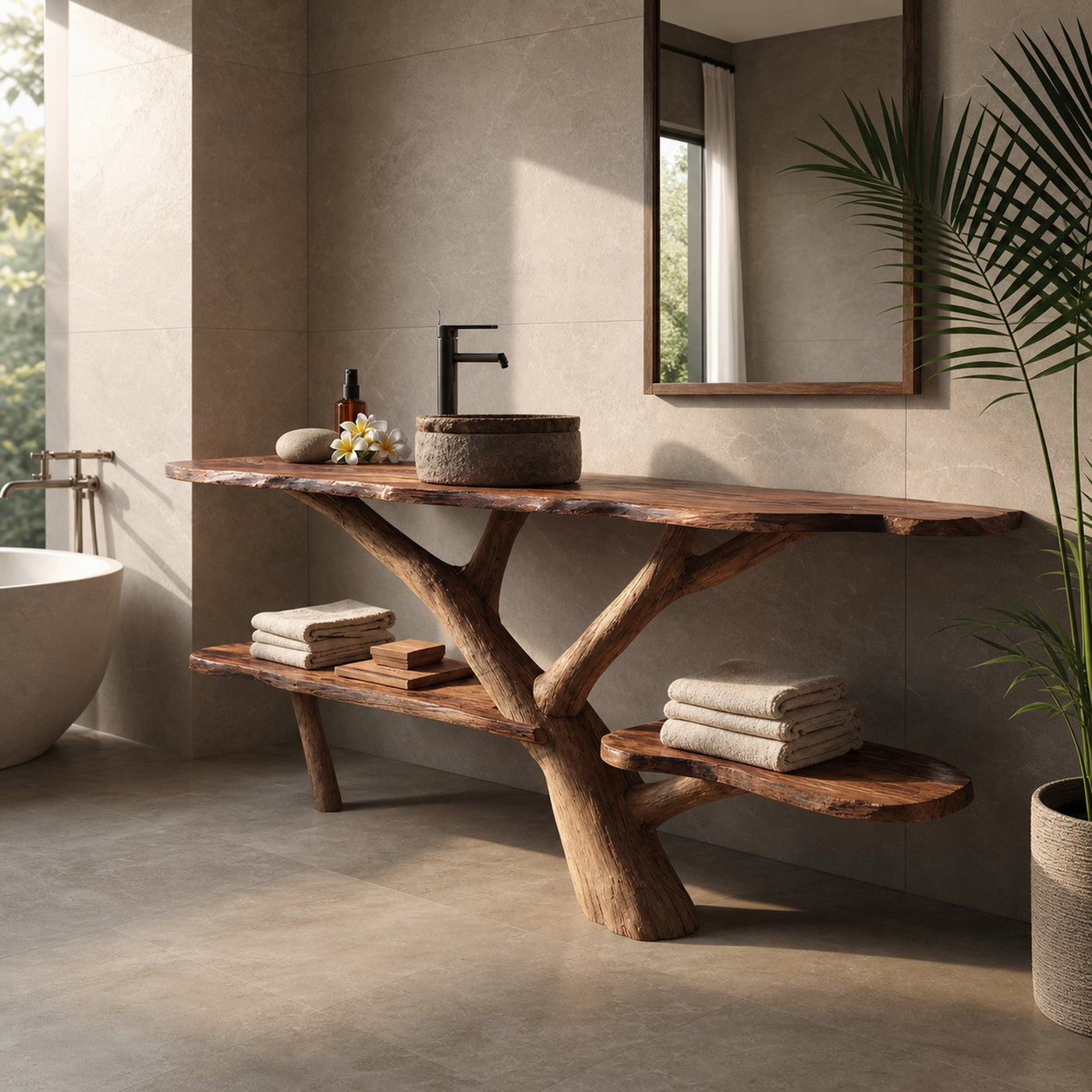 Modern Wooden Live Edge Bathroom Vanity For Minimalist Bathroom Design - product view 6