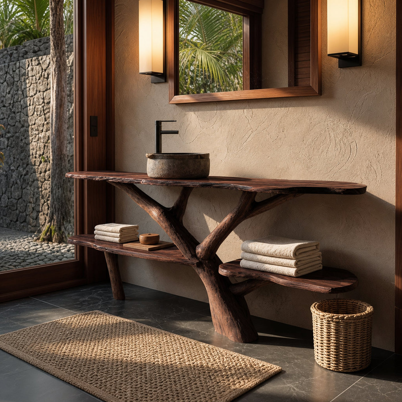 Modern Wooden Live Edge Bathroom Vanity For Minimalist Bathroom Design - product view 7