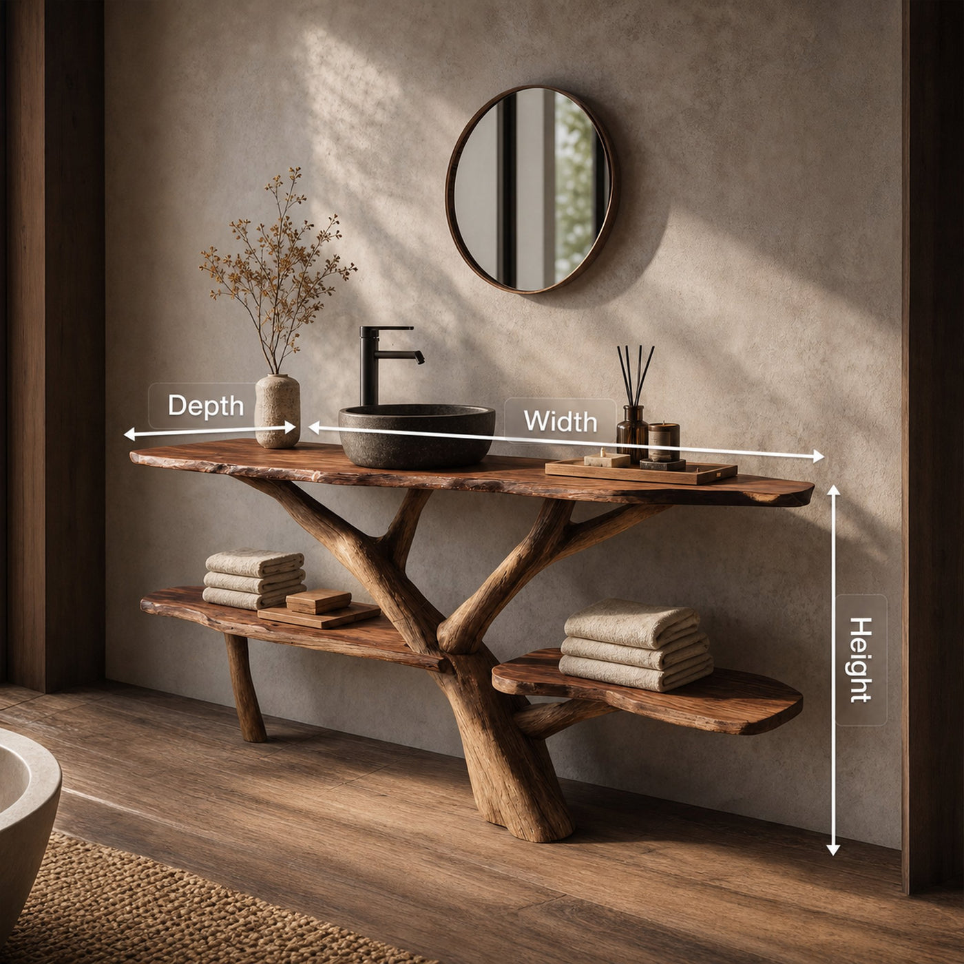 Modern Wooden Live Edge Bathroom Vanity For Minimalist Bathroom Design - product view 8